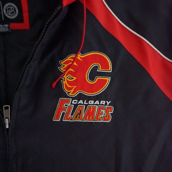 Vintage Starter Calgary Flames Black Red Hooded Jacket NHL Fanwear Sporty 2XL - Picture 9 of 12
